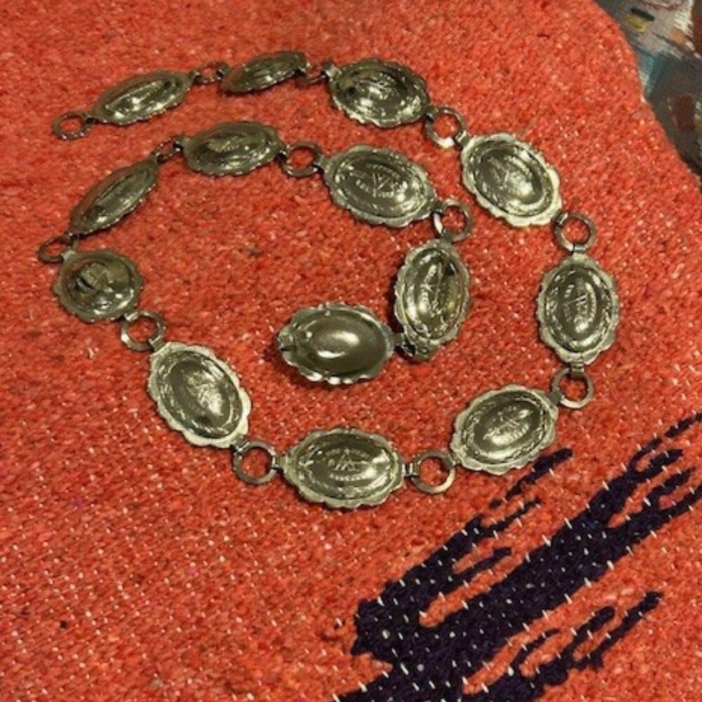 SILVEL CONCHO Silver Link Southwest Native American Style BELT
